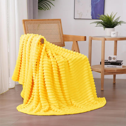 Bright Yellow Fleece Throw Blanket 50”×60” for Couch Sofa Bed,Super Soft Cozy Plush Microfiber Flannel Blanket with Stripes Design Lightweight for Adults,Woman