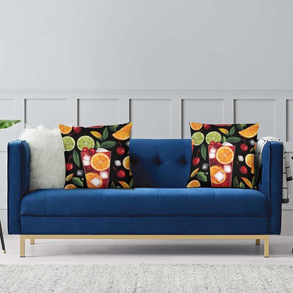 Cartoon Lemon Cocktail Throw Pillow Covers for Living Room Bedroom, Rustic Summer Fruit Drink Pillowcases Outdoor Cushion Case for Couch Sofa Bed, 12x12 inch
