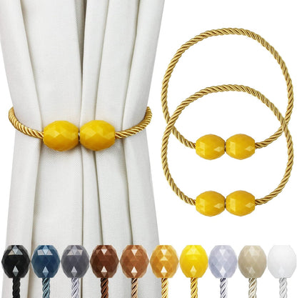 Strong Magnetic Curtain Tiebacks Yellow 2 Pack Decorative Tie Backs Outdoor Curtain Rope Tiebacks Elegant Curtain Holdbacks for Drapes