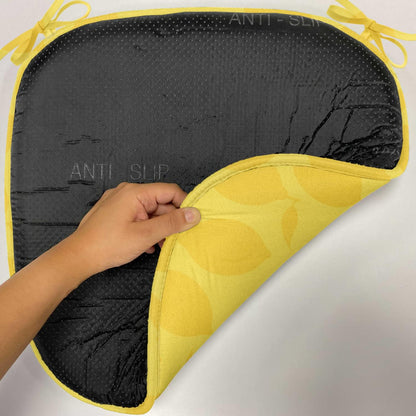 Lunarable Summer Chair Seating Cushion Set of 4, Lemon Branches Healthy Fruits Lemonade Freshness Juicy Graphic Hipster, Anti-Slip Seat Padding for Kitchen & Patio, 16"x16", Earth Yellow and Mustard