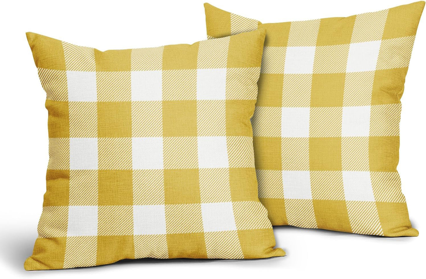 Yellow and White Buffalo Plaid Pillow Covers 18x18 Set of 2 Check Pattern Print Decorative Outdoor Pillowcases Holiday Farmhouse Christmas Checked Throw Cushion Case Couch Sofa Bed Decor