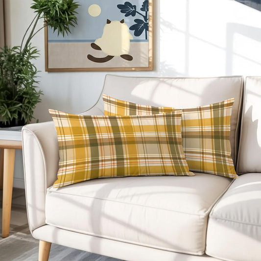 T&H XHome Pastoral Plaid Pillow case 20x40 Inch Fall Check Thanksgiving Yellow Soft Short Plush Pillowcases with Envelope Closure Pillow Cover Bed Pillow Shams for Bed Sofa Car 1PC