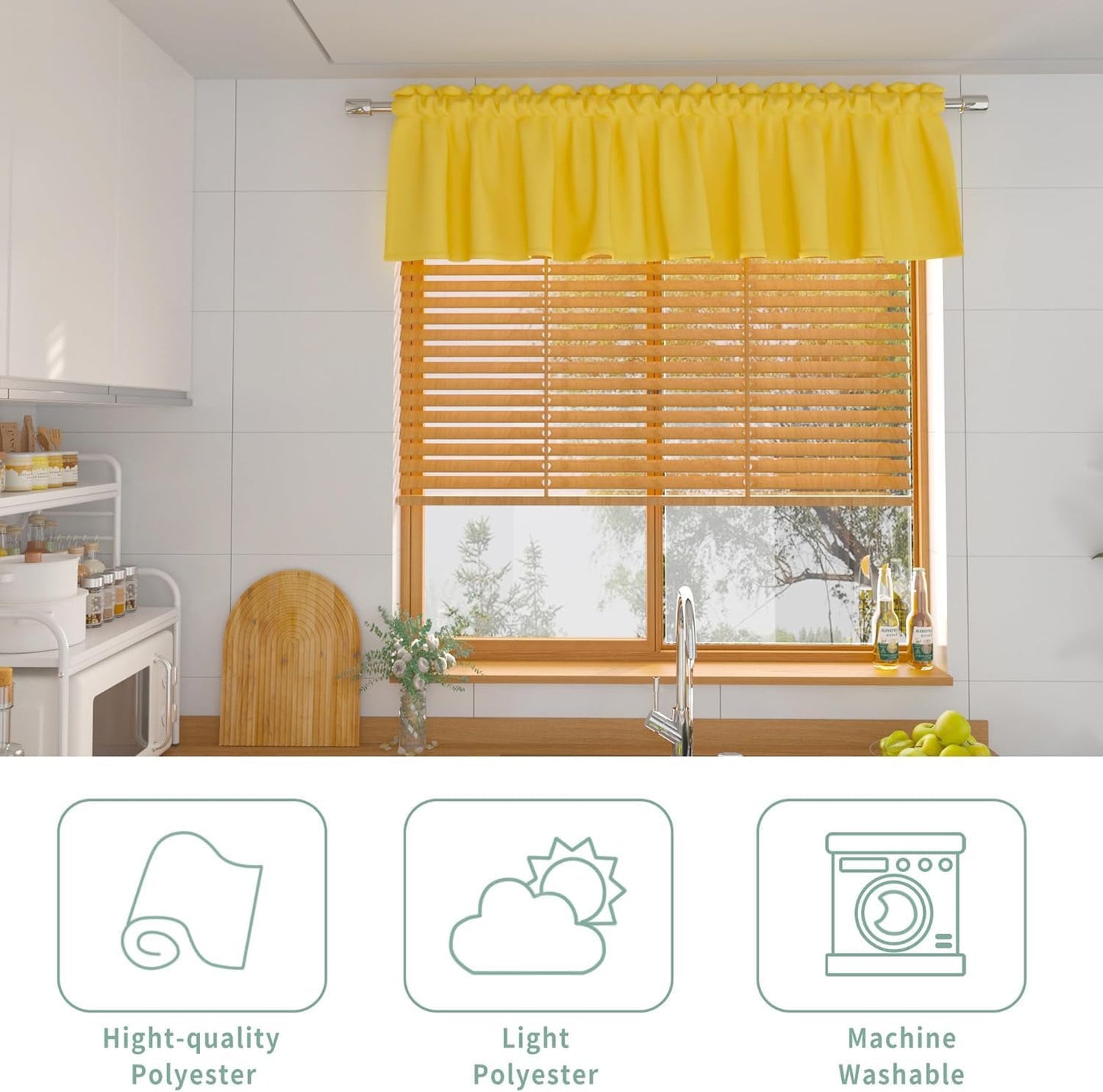 Yellow Small Tiers Kitchen Short Small Mini Window Curtains Valance 18 inches Length Blackout Home Decor Blackout Basement rv Camper Living Room/Bedroom 52W by 18L 1 Piece Rod Pocket