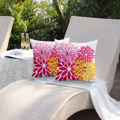 DFXSZ Outdoor Pillow Covers - 20x20 Inch Set of 2 Pink Yellow Flower Decorative Waterproof Summer Pillow Covers for Patio Furniture, Garden Couch