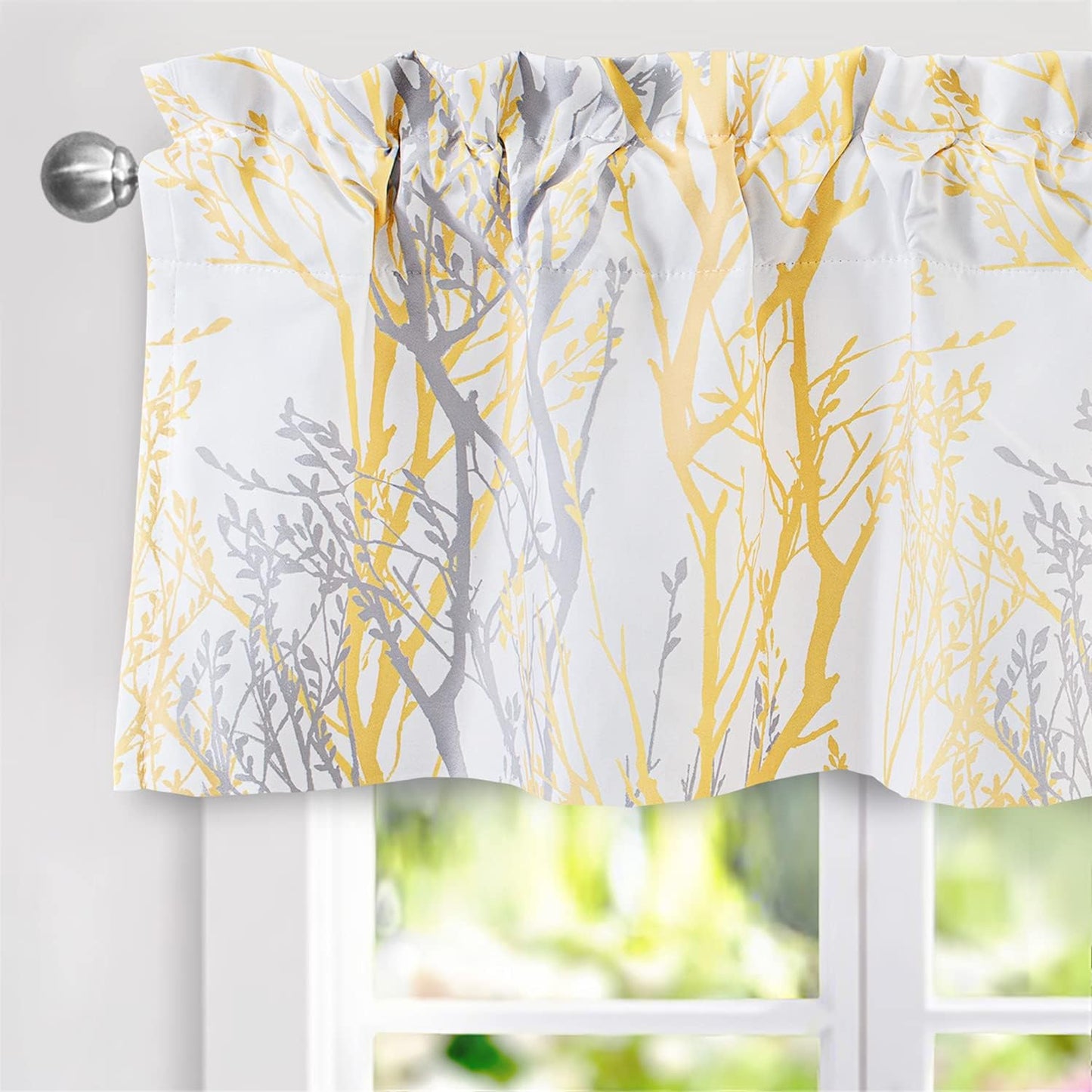 DriftAway Tree Branch Lined Valance Double Layer Blackout Thermal Insulated Abstract Ink Printing Window Curtain Valance Rod Pocket 52 Inch by 14 Inch Plus 2 Inch Header Yellow 1 Pack