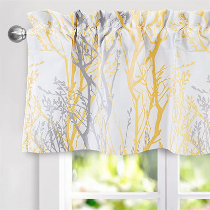 DriftAway Tree Branch Lined Valance Double Layer Blackout Thermal Insulated Abstract Ink Printing Window Curtain Valance Rod Pocket 52 Inch by 14 Inch Plus 2 Inch Header Yellow 1 Pack