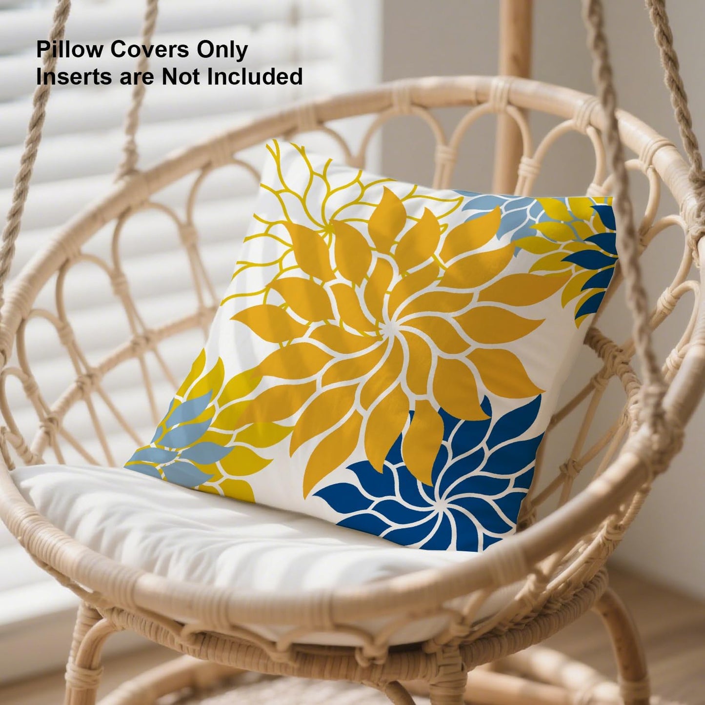 Boho Floral Abstract Pillow Cover,Yellow Blue Dahlia Decorative Cushion Case to Sofa/Bed/Living Room, Gift for Mom, Friends,Housewarming, Birthdays & Spring Summer Home Decor,18x18 Inch