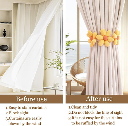 2pcs Curtain Ties Flower Curtain Buckles, Cute Flower Curtain Ties Decorative Rope for Bedroom Window Treatment (Yellow)