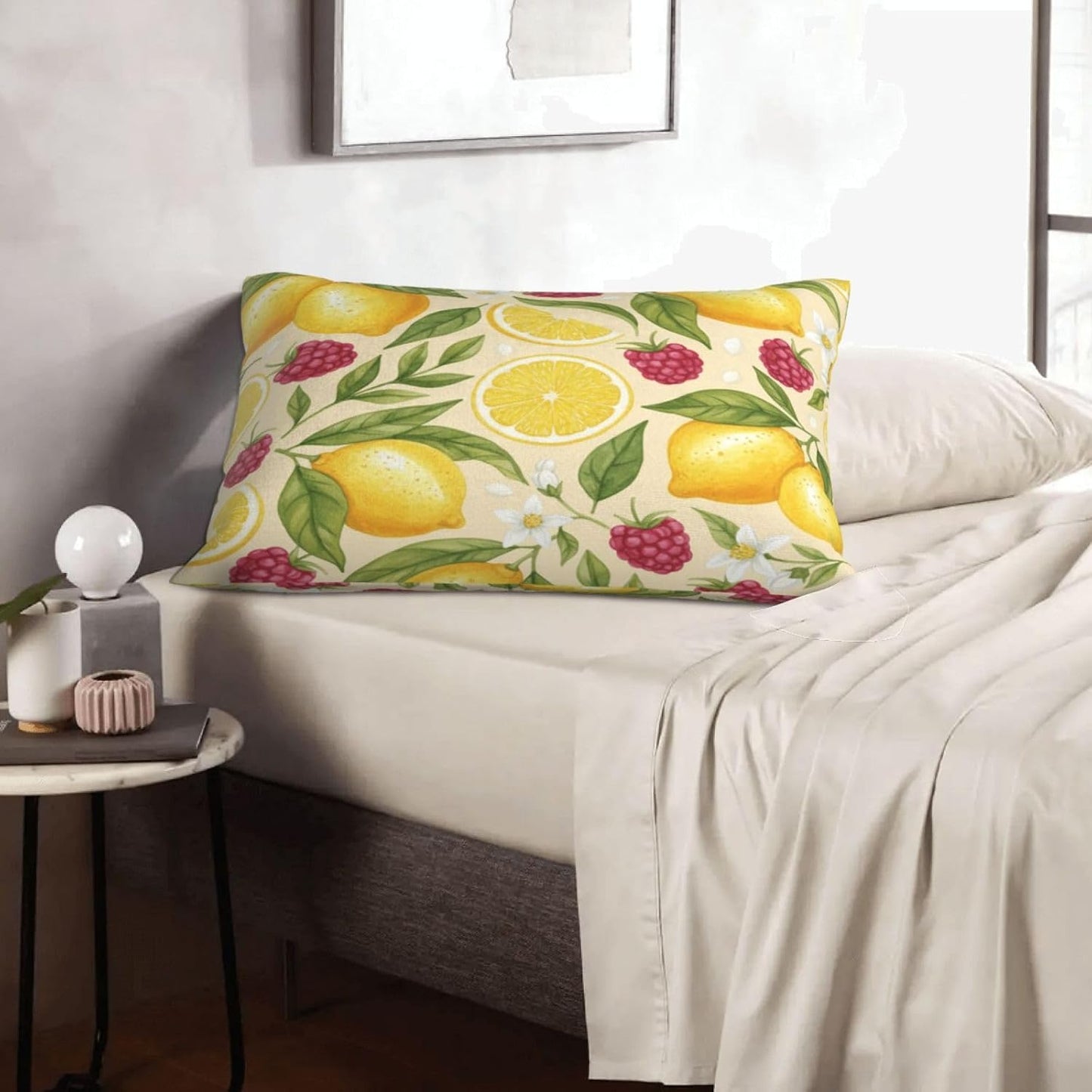 Throw Pillow Covers 14x20 Inch, Lemon Summer Fruit Both Sides Soft Decorative Rectangular Cushion Case with Zipper, Aesthetic Home Decor for Living Room Farmhouse Couch Bed Sofa Car