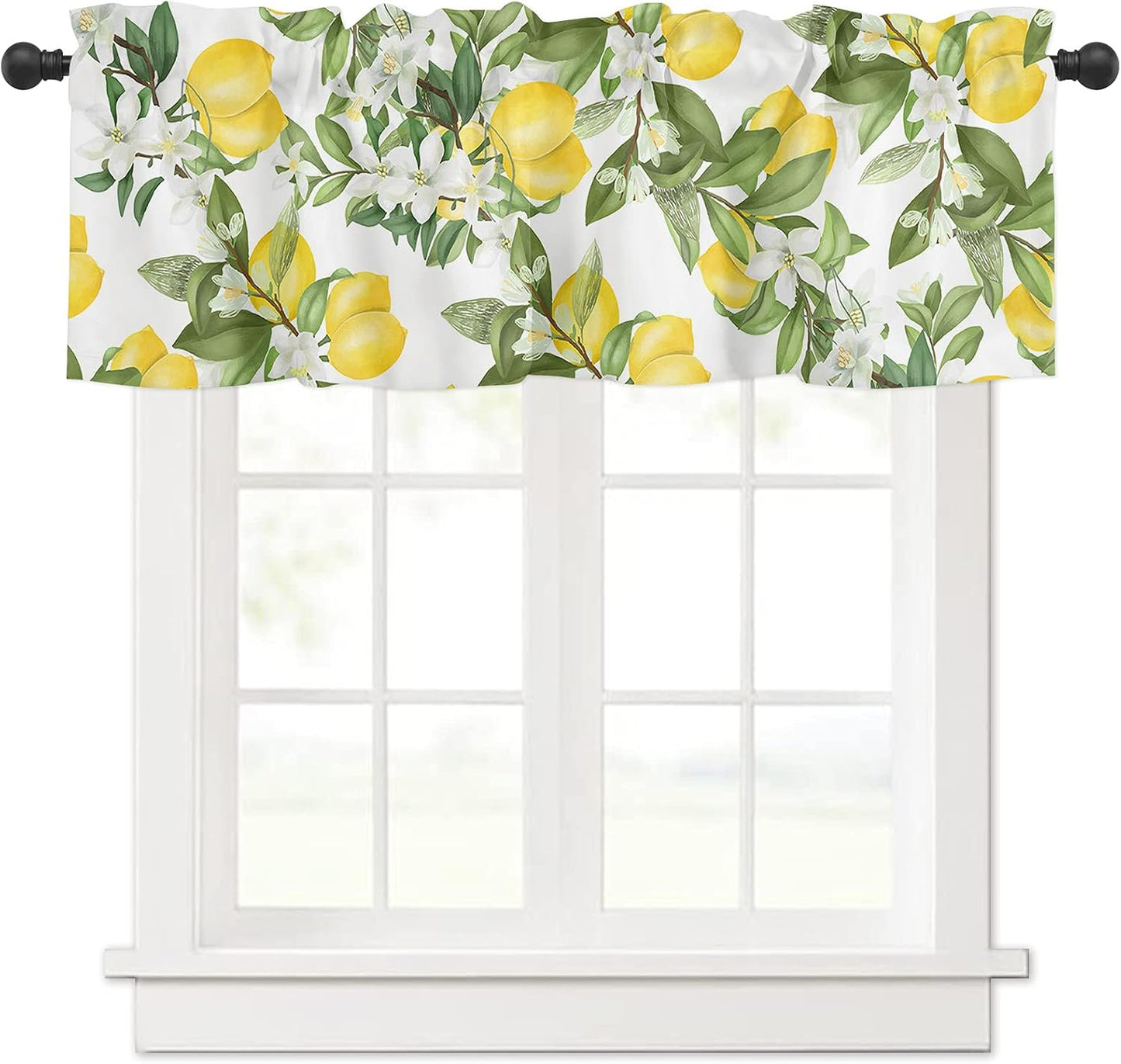 Summer Lemon Curtains for Bedroom Living Room Watercolor Plant Fruit Art Shades Curtains & Drapes Summer Rustic Fresh Flower Leaf Aesthetic Pocket Valances Kitchen Window Curtains Over Sink 54x18in