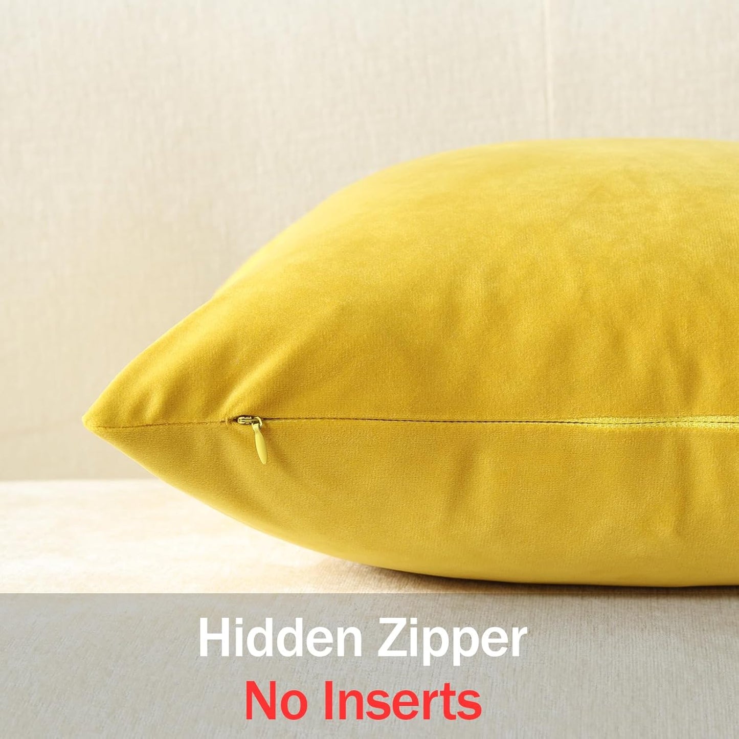 DEZENE Throw Pillow Covers 16x16 Yellow: Pack of 2 Cozy Soft Velvet Square Modern Luxury Decorative Throw Pillow Cases for Sofa Couch Living Room Bed Home Decor