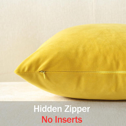 DEZENE Throw Pillow Covers 16x16 Yellow: Pack of 2 Cozy Soft Velvet Square Modern Luxury Decorative Throw Pillow Cases for Sofa Couch Living Room Bed Home Decor