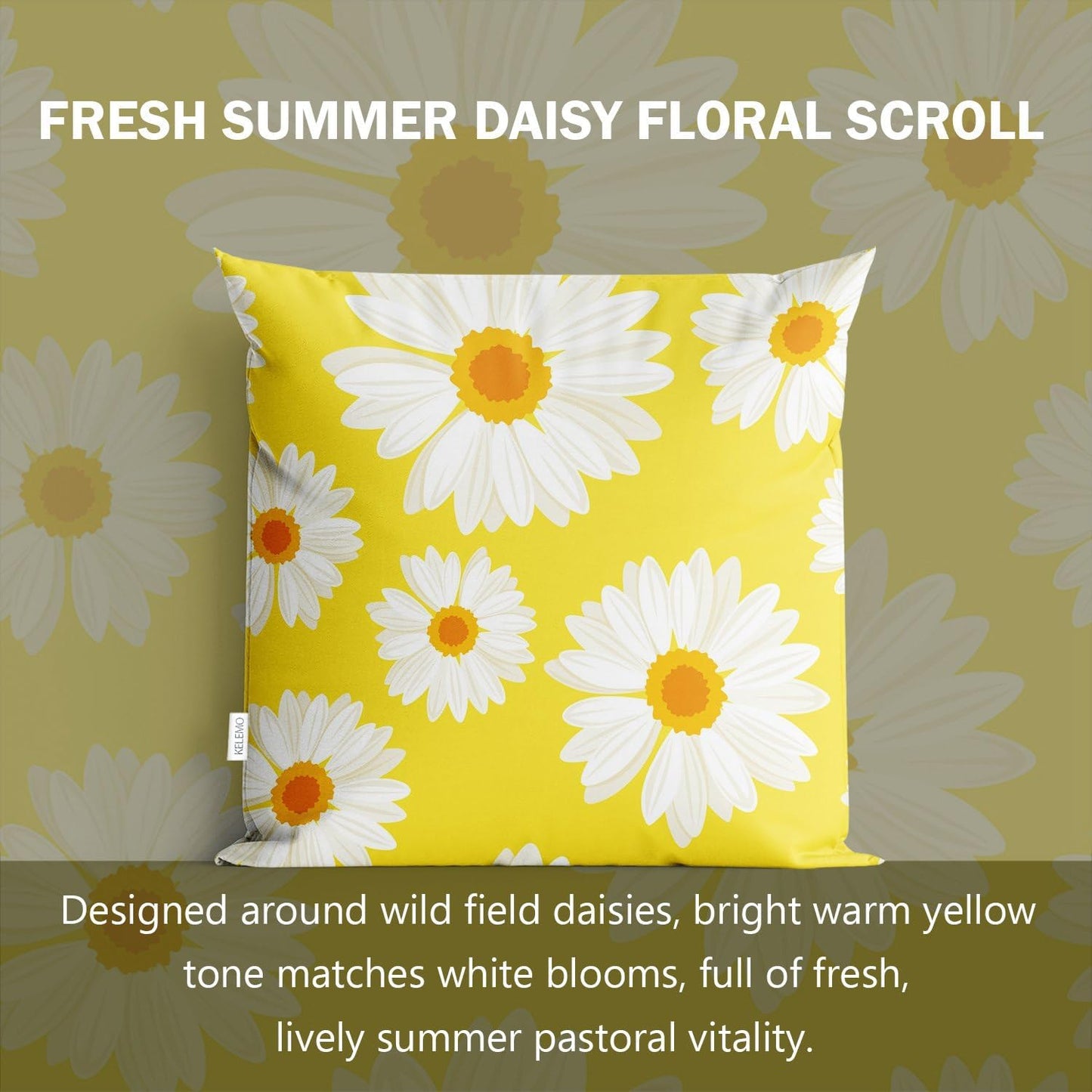 Home Set of 2 Pillow Case Yellow White Daisy Fashion Cute Throw Pillow Covers Cushion Decorative Pillowcase Square 22 x 22 Inches