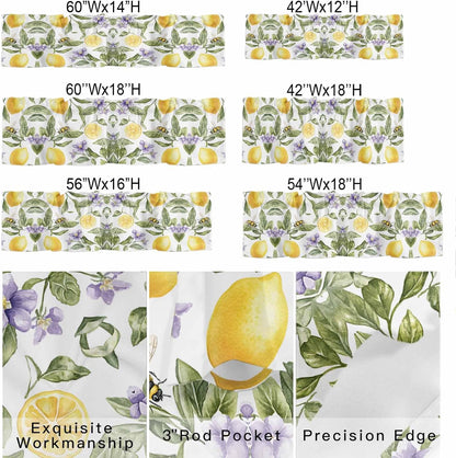 Lemon Flower Valance Curtains Kitchen Curtain for Windows Valance Yellow Fruit Floral Country Bee Summer Sheer Curtains Privacy Bedroom Curtain Topper for Living Room Bathroom Home Decor 42x12in
