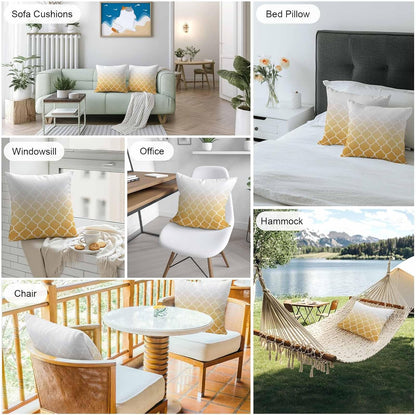 Outdoor Pillow Covers Waterproof Pillow Cases Protector Yellow Gradient Moroccan Pattern Pillowcase Pack of 2 White Stripes Buffalo Check Throw Cushion Case for Pation Furniture,Couch,Sofa,16X16IN