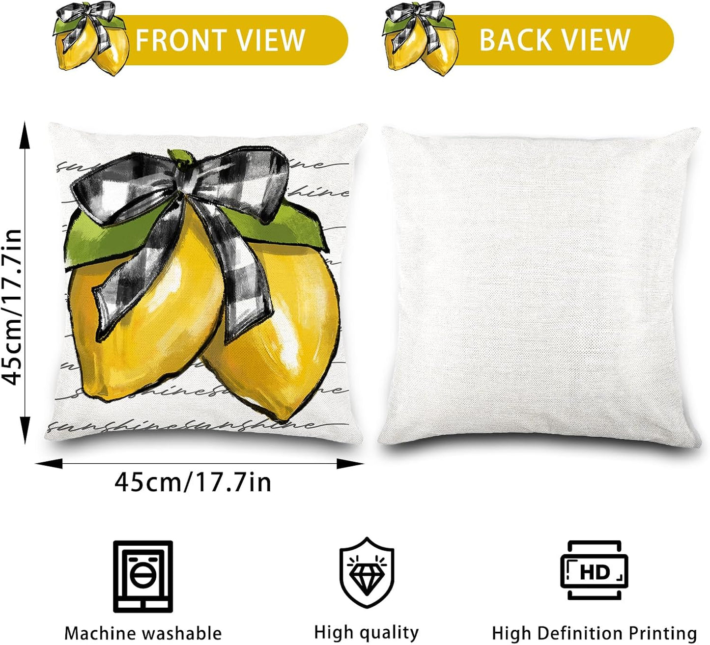 DIYDEC 4PCS Summer Pillow Covers 18x18 inch Hello Summer Throw Pillow Covers Yellow Lemon Truck Pillow Cases Sweet Home Decor Cushion for Holiday Farmhouse Home Sofa Couch