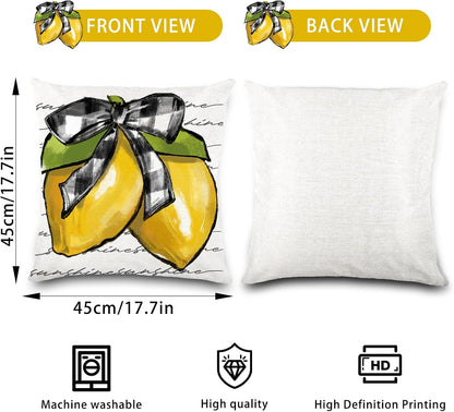 DIYDEC 4PCS Summer Pillow Covers 18x18 inch Hello Summer Throw Pillow Covers Yellow Lemon Truck Pillow Cases Sweet Home Decor Cushion for Holiday Farmhouse Home Sofa Couch