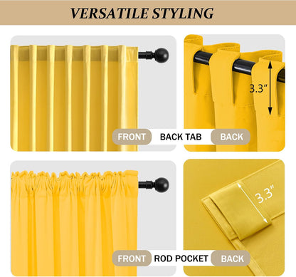 Miss SELETEX 2 Panels Blackout Velvet Curtains Solid Soft Yellow Curtains Back Tab Thermal Insulated Soundproof Room Darkening Drapes/Panels for Living Room Bedroom 52 x 84 Inch Length.