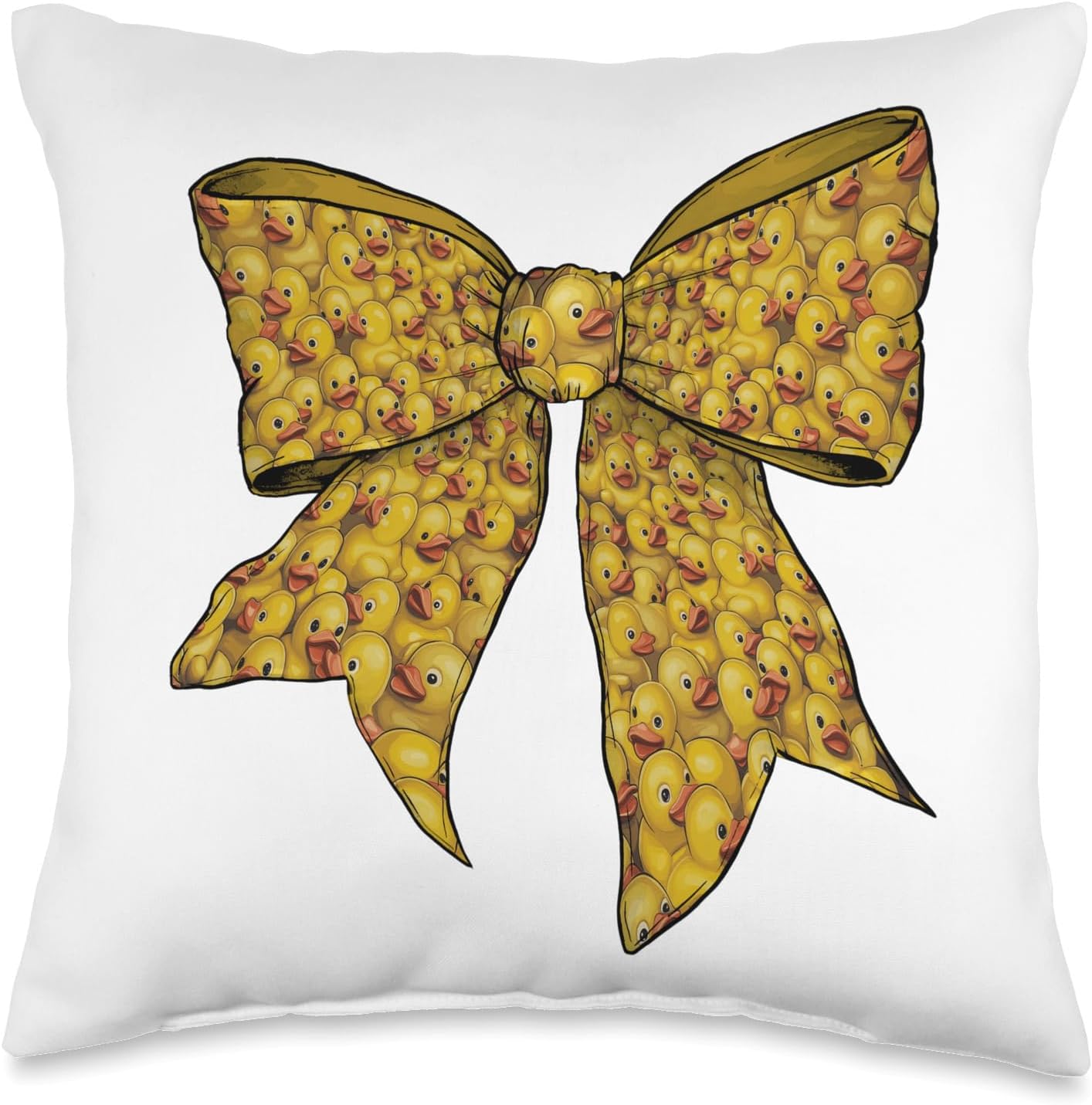 Rubber Duck Cute Yellow Duckie Pattern Girl Coquette Bow Throw Pillow