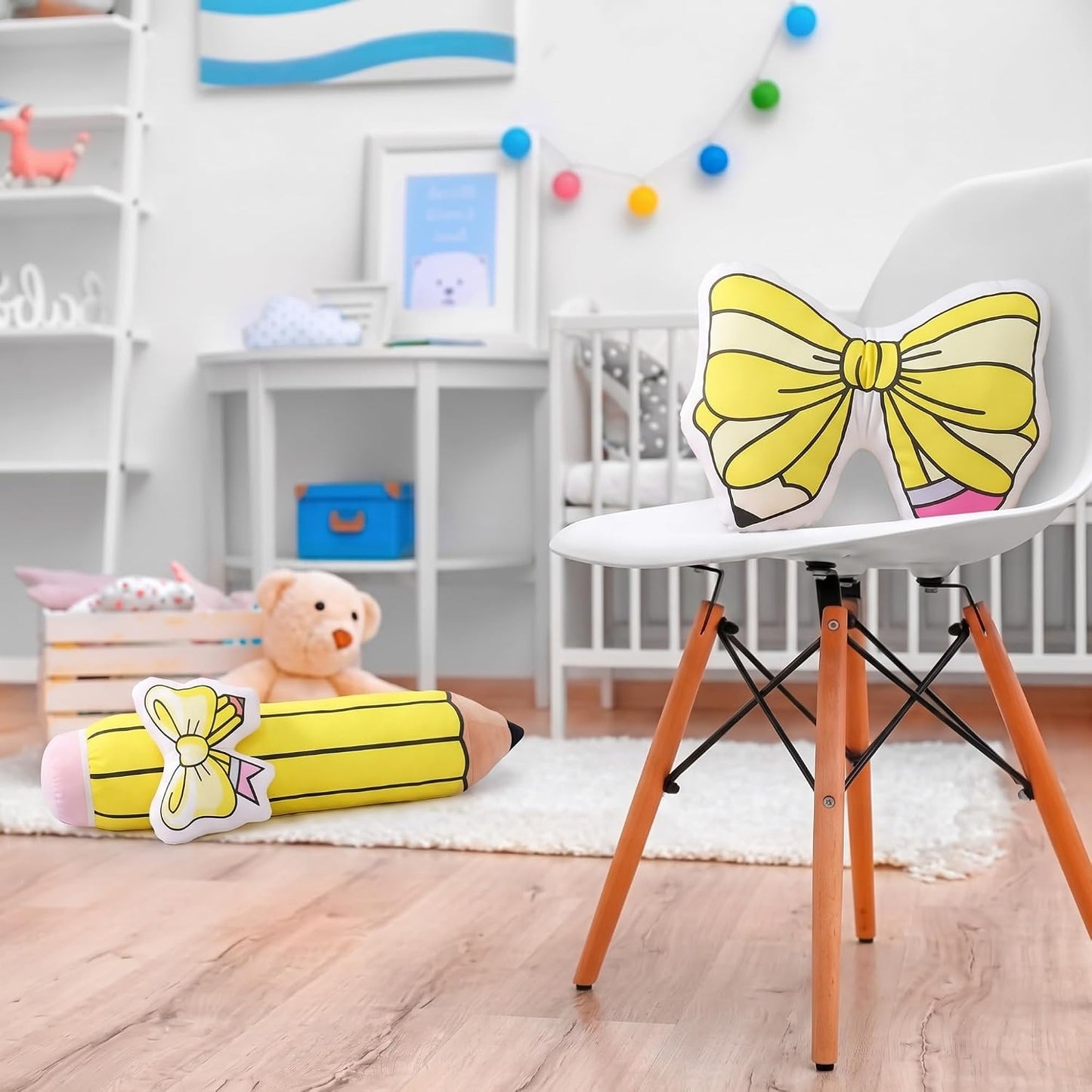 Peryiter 2 Pcs Cute Pencil Pillow Set 20 Inch Large Yellow Pencil Bow Throw Pillows Creative Plush Cushion for Reading Room Office Home Sofa Decoration Birthday Party Women Teacher Gift