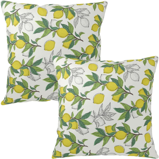 Lemon Pillow Covers Spring Summer Citrus Pillowcases Yellow Lemon with Green Leaf Throw Pillow Covers 18x18 Set of 2 Watercolor Fruit Farmhouse Cushion Cases for Home Sofa Couch