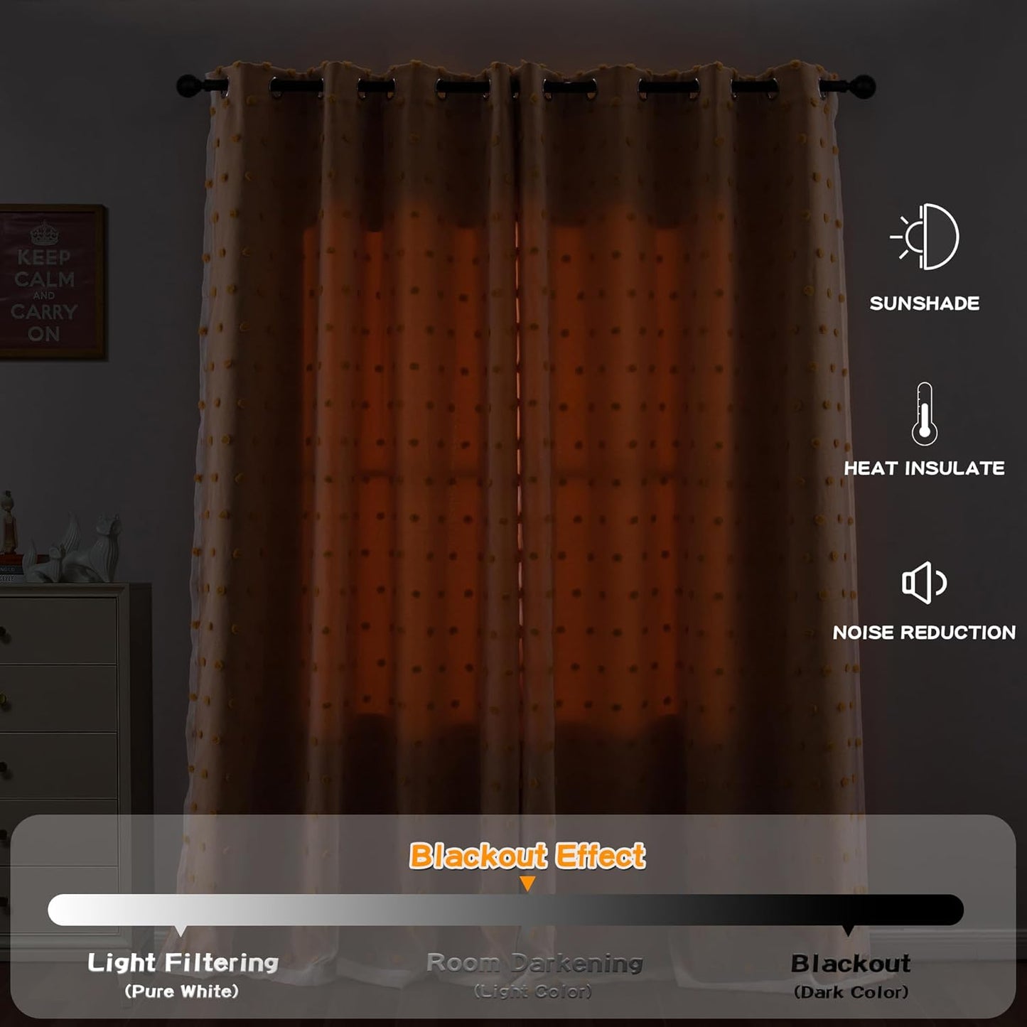 MYSKY HOME 90 Inches Long Living Room Curtains with Yellow Pom Pom Sheer Nursery Curtain Kids Blackout Drapes for Bedroom Double Layer Room Darkening Window Panels Grommet, Yellow, 52" Wide, 2 Pieces