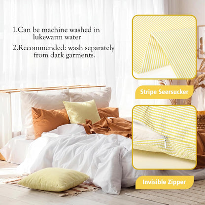Huhumy Yellow Throw Pillow Cover 18" x 18" for Home Decoration Striped Modern Style Decorative Cushion Covers No Inserts Seersucker Pillow Cover for Living Room, Chair, Bed, Couch, Set of 4