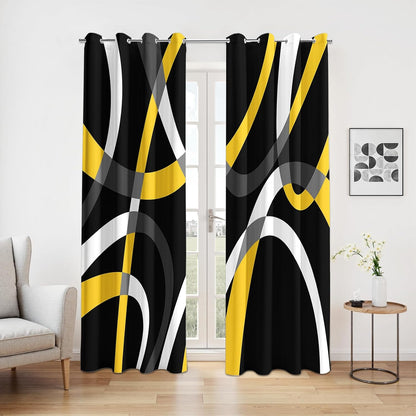 weesire Black and Yellow Blackout Curtains for Bedroom Living Room 2 Panels 100% Blackout Modern Circle Pattern Curtains Abstract Stripe Curtains, 52x84 Inches