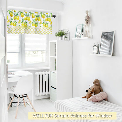54 Inch X 18 Inch Curtain Valance for Windows, Lemon Fruits Pattern Kitchen Living Room Bedroom Window Treatment with Rod Pocket, Yellow