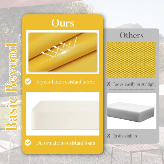 Basic Beyond Outdoor Chair Cushions for Patio Furniture, Waterproof Outdoor Seat Cushions Set of 4 19 x 19, Patio Chair Cushions Set of 4 with Ties and Handle, Yellow