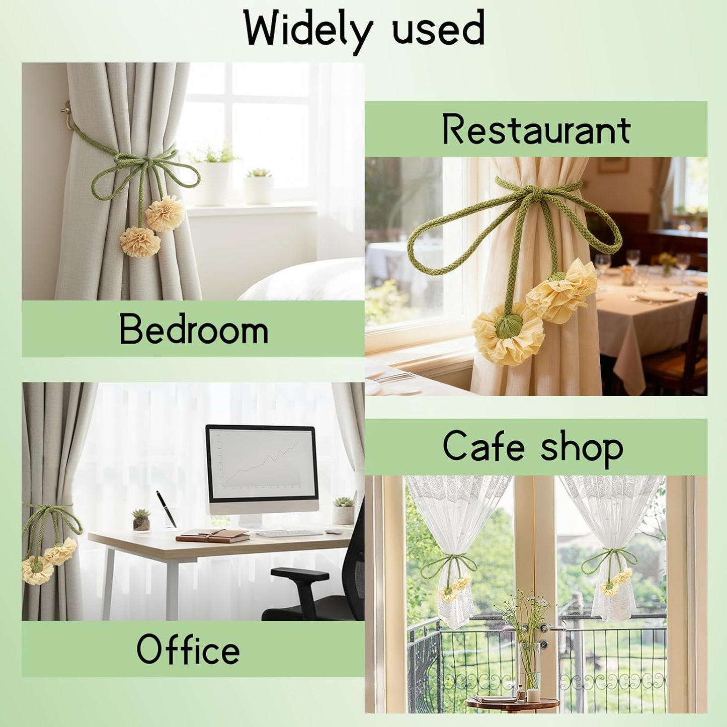 Boho Curtain Tiebacks, 2 Pcs Floral Curtain Holdbacks, Curtain Straps for Living Room Bedroom Window Decor, Unique Present for Homeowners(Yellow)