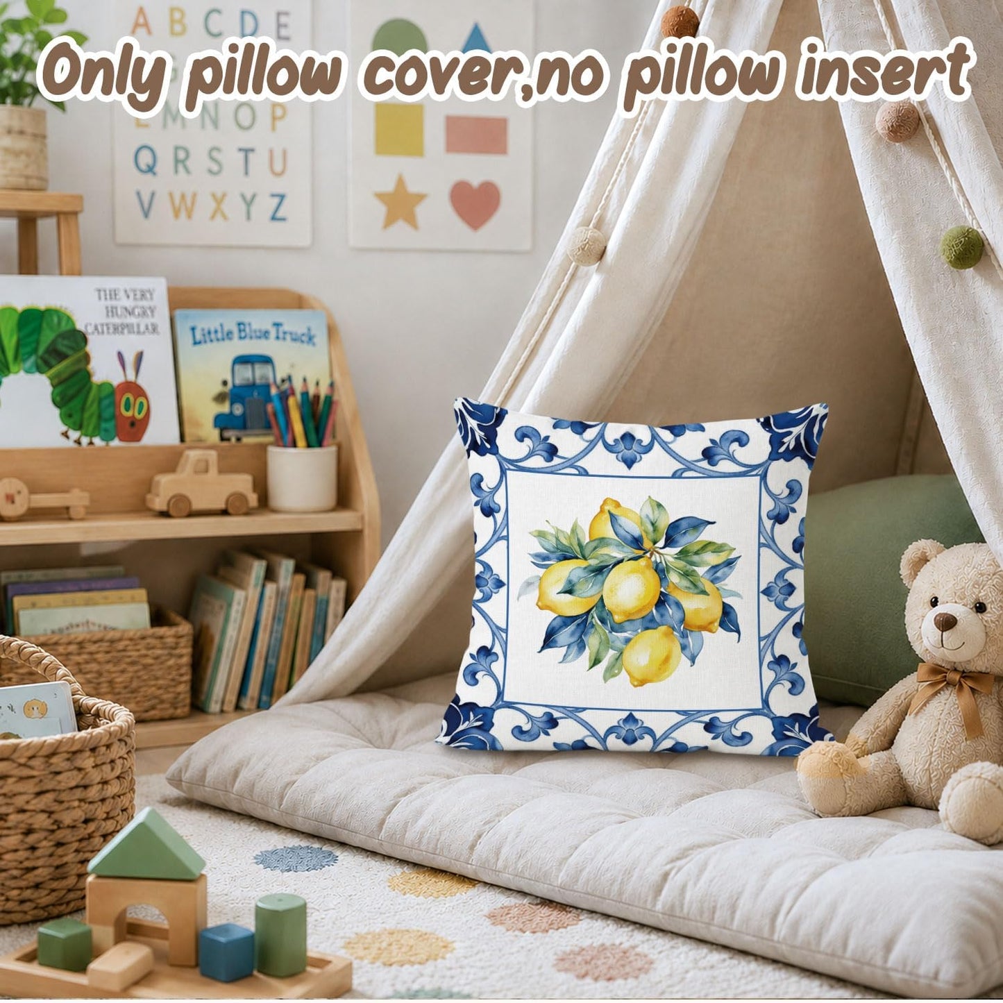 Lemon Pillow Covers 18x18 Decor,Mediterranean Yellow Lemon Decor Throw Pillow Cover,Summer Coastal Decoration for Teen Girls Room College Sofa Couch Bedroom Home Room