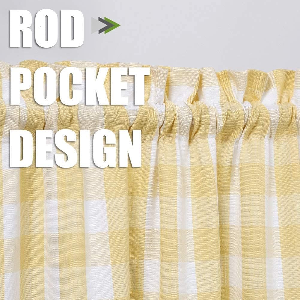 Yellow Buffalo Plaid Cafe Curtains Farmhouse Tiers Kitchen Curtain 24 Inches Long, Gingham Check Rod Pocket Half Window Short Drapes for Kitchens Bathroom, 28" x 24", Yellow/White, Set of 2