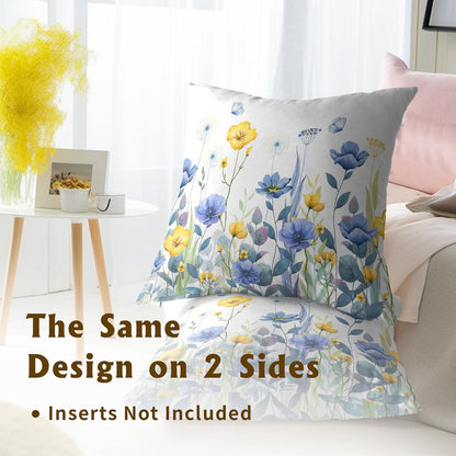 Imiss Blue Yellow Flowers Pillow Covers 18x18 Inch Set of 2, Poppy Floral Square Cushion Covers Spring Summer Seasonal Decor Pillowcase for Living Room Sofa Bedroom
