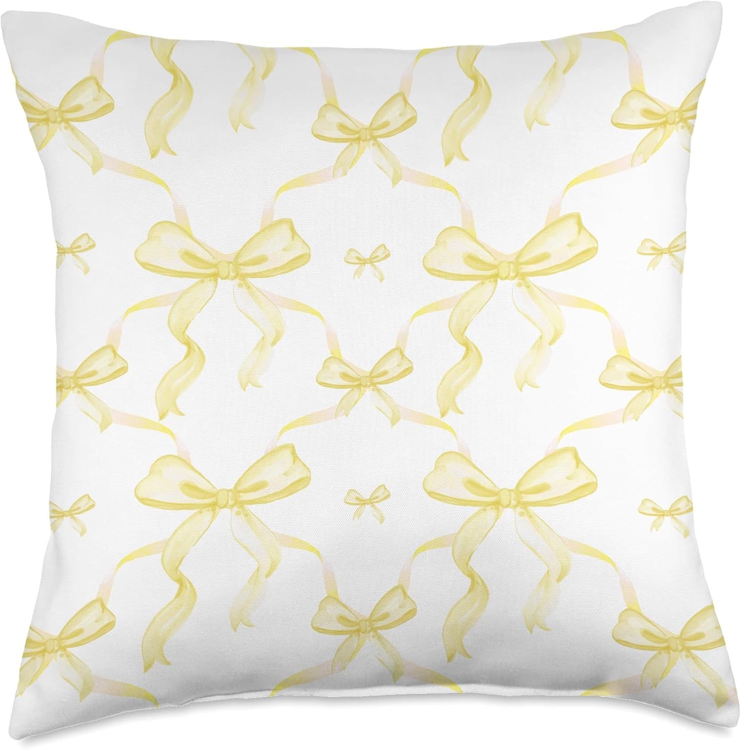 Coquette Light Yellow Ribbons and Bows in Watercolor Throw Pillow