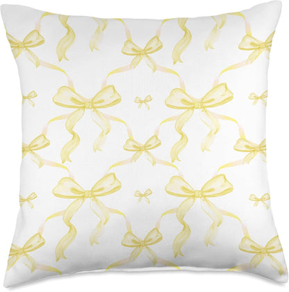 Coquette Light Yellow Ribbons and Bows in Watercolor Throw Pillow