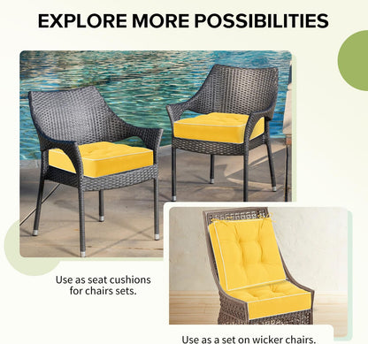 HARBOREST Outdoor Chair Cushions Set of 2, Tufted Patio Chair Cushions with Ties, Square Corner Outdoor Cushions for Patio Furniture, Lawn Chairs, Wicker Chairs, 17" x 17" x 5", Yellow