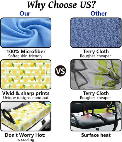 Peacoblue Golf Cart Seat Covers Towel Lemon 100% Microfiber 51"x31" Golf Cart Seat Blanket Cushions Universal Fit for Club Car EZGO Yamaha Precedent 2-Seat Golf Carts