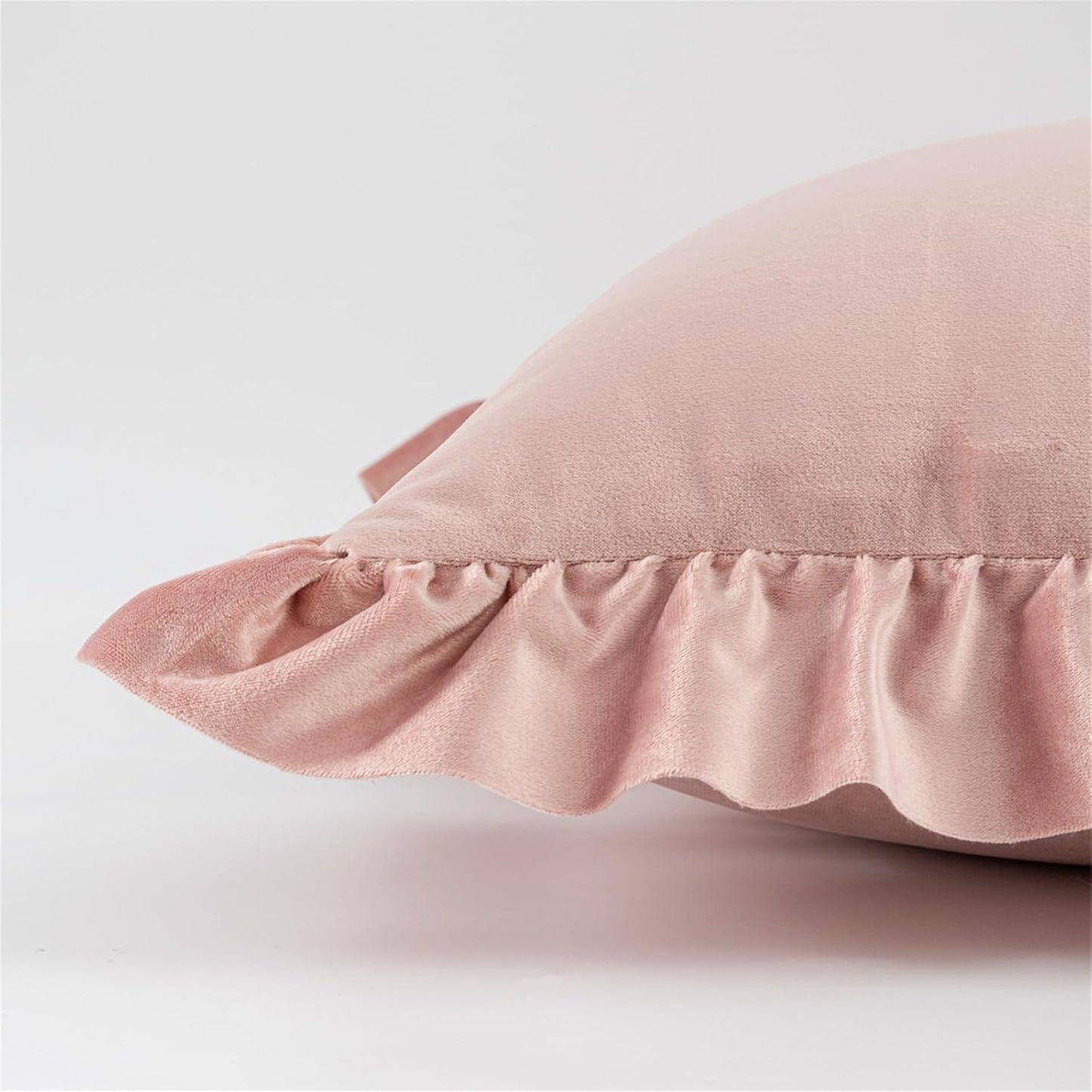 MOJUN Ruffled Throw Pillow Covers 18x18 Inch Set of 2, Velvet Farmhouse Decorative Pillowcases with Ruffles Square Cushion Pillow Covers for Sofa Couch Bed Living Room, Yellow