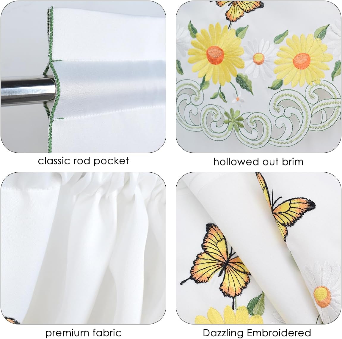 Molaxhome Beautiful Dazzling Embroidered Window Valance,Rod Pocket Valance and Tiers for Home Decor (Yellow, W52x18L)