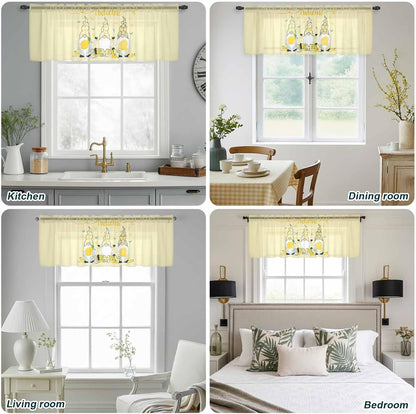 Sheer Window Valance Fruit Lemon Gnome Semi Voile Short Curtain Rod Pocket Farmhouse Plants Green Leaves Yellow Valances Window Treatment for Bedroom Living Room Kitchen 54x18in