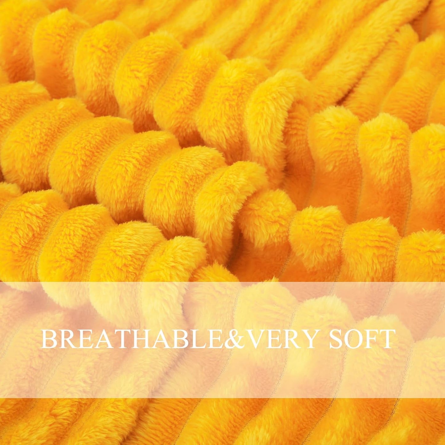 Yellow Fleece Throw Blanket 50”×60” for Couch Sofa Bed,Super Soft Cozy Plush Microfiber Flannel Blanket with 3D Stripes Lightweight for Adults,Woman,Gold
