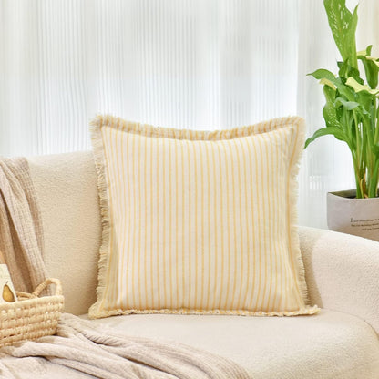 ZWJD Throw Pillow Covers 22x22 Set of 2 Striped Pillow Covers with Fringe Chic Cotton Decorative Pillows Square Cushion Covers for Sofa Couch Bed Living Room Farmhouse Decor, (Yellow)