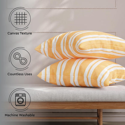 Encasa XO Farmhouse Throw Pillow Covers Set of 2 (20x20 in) Franca Yellow Stripes | Decorative Cushion Covers No Inserts | Plaid and Stripes Pillow Covers for Living Room, Couch