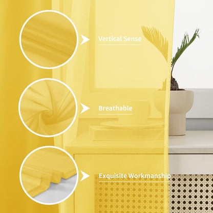 Semi Voile Sheer Curtains 84 Inches Long 2 Panels Rod Pocket Window Treatment for Living Room Bedroom Dining Room(Yellow 42" W x 84" L)