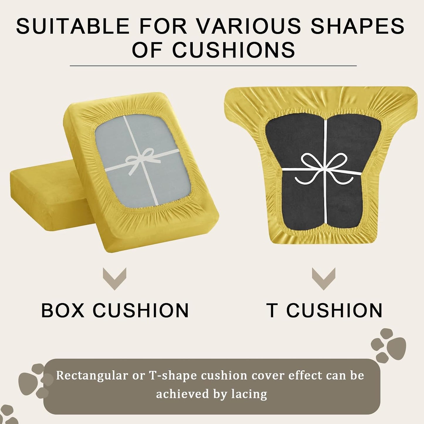 Sofa Seat Cushion Covers Set, Sofa Cushion Slipcovers Stretch Velvet, Couch Cushion Cover Replacement for Individual Cushion with Elastic Fabric (Lemon Yellow,Large 3 Seater)