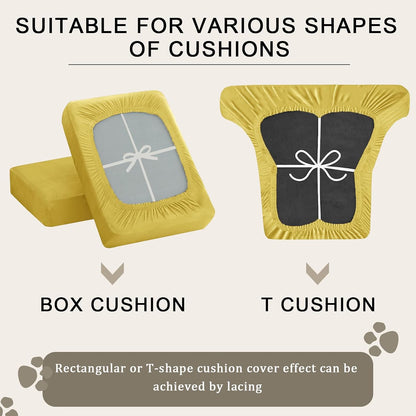 Sofa Seat Cushion Covers Set, Sofa Cushion Slipcovers Stretch Velvet, Couch Cushion Cover Replacement for Individual Cushion with Elastic Fabric (Lemon Yellow,Large 3 Seater)