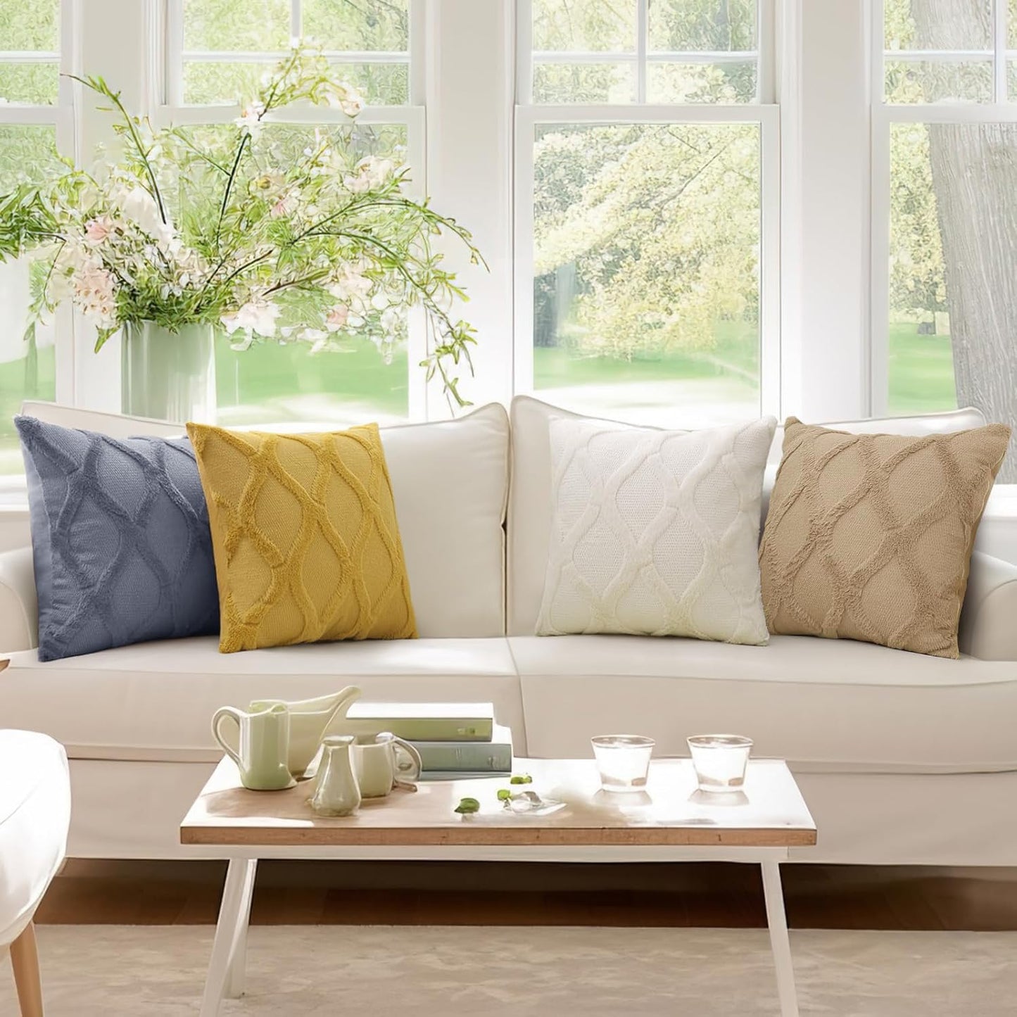 decorUhome Fall Throw Pillow Covers 12x20 Inch Set of 2, Soft Plush Faux Fur Wool Lumbar Mustard Yellow Accent Couch Pillow Covers for Modern Farmhouse Bed Sofa Living Room