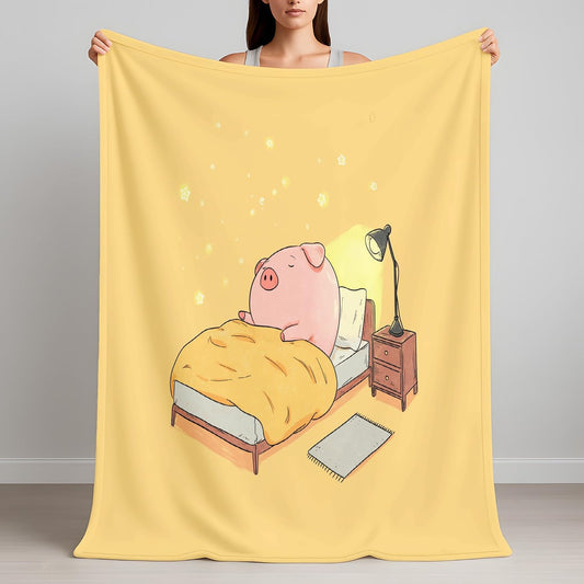 The Cartoon Throw Blanket 50" x 70", Piglet Sleeping Cozy Printed Blankets Gifts for Women Men Kids Fleece Cozy Fuzzy Lemon Yellow Blanket for Birthday Christmas Room Decor
