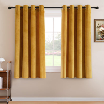 H.VERSAILTEX Velvet Curtains for Living Room 63 Inch Length 2 Panels Thermal Insulated Window Curtains for Bedroom Dining Room Privacy Room Darkening Grommet Drapes, W52 x L63 Inches, Mustard Yellow